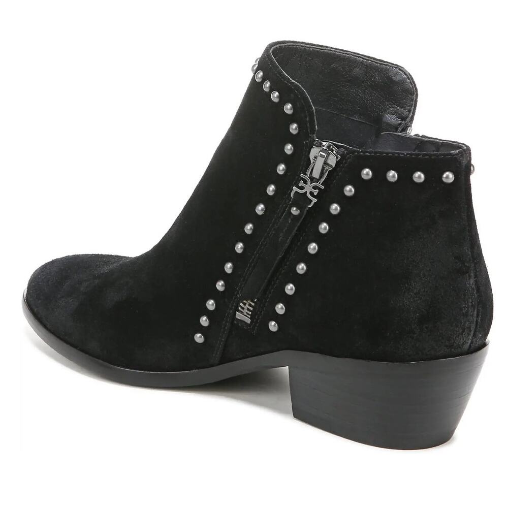 Sam Edelman Paola Black Stacked Heel Almond Toe Embellished Fashion Ankle Boots - Picture 2 of 13